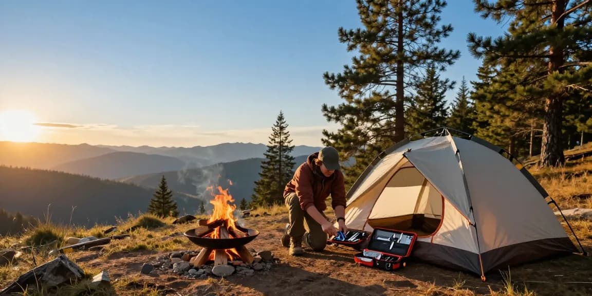 rokok88 camping gear setup at scenic campsite with mountains