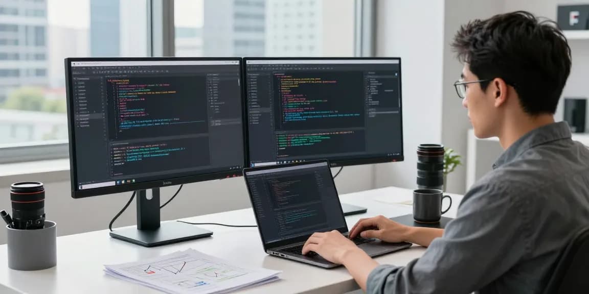 NAGA2000 software coding scene in a modern workspace.