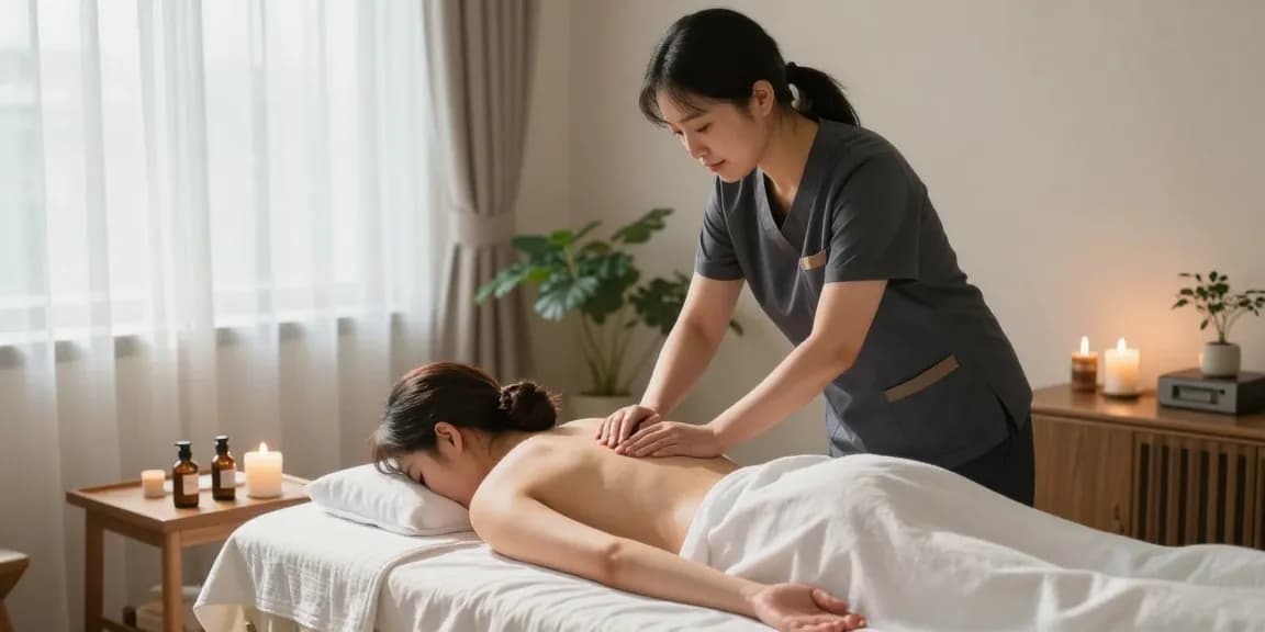 Premium 잠실출장마사지 service in a serene home setting with a therapist and client.