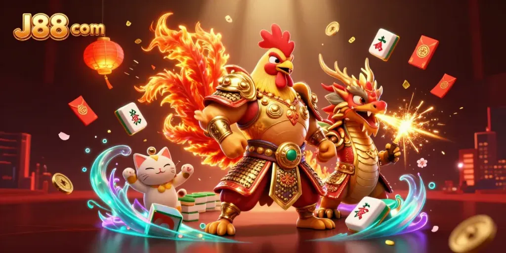 Experience thrilling action with J88 com in this vibrant 3D casino illustration