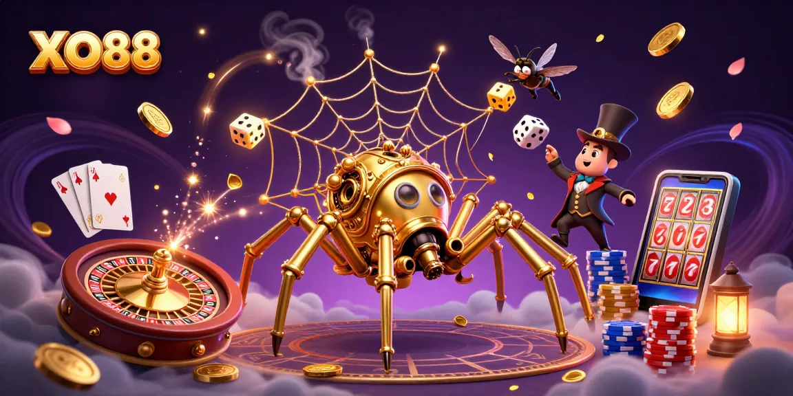 Experience the thrilling world of XO88 with poker and golden elements shining in a rich casino display.