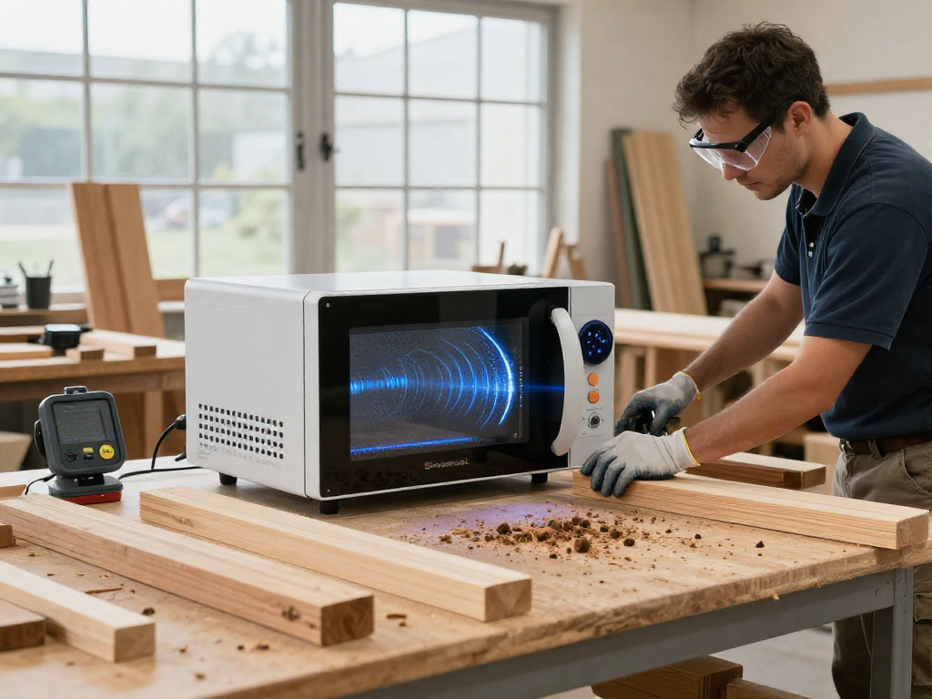 Shashel's microwave technology used for rapid pest elimination in a modern woodworking workshop
