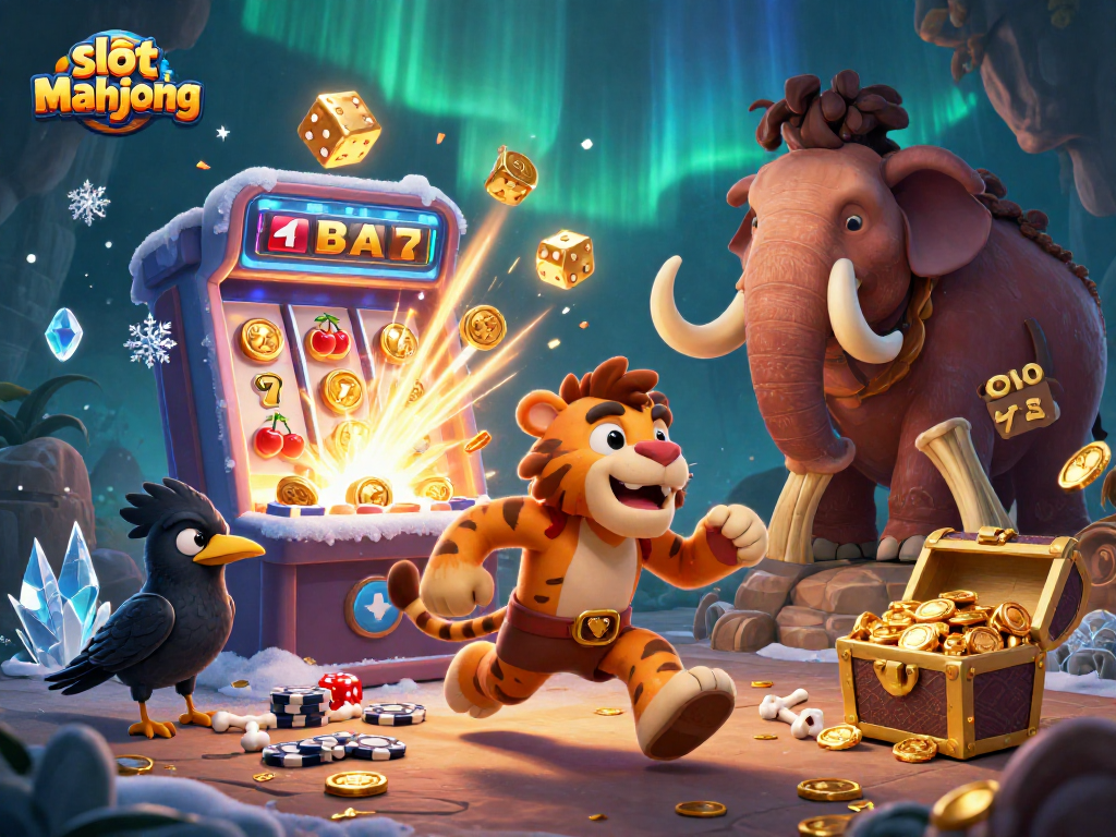 Experience exciting gameplay in slot mahjong with a lively casino scene featuring unique characters.