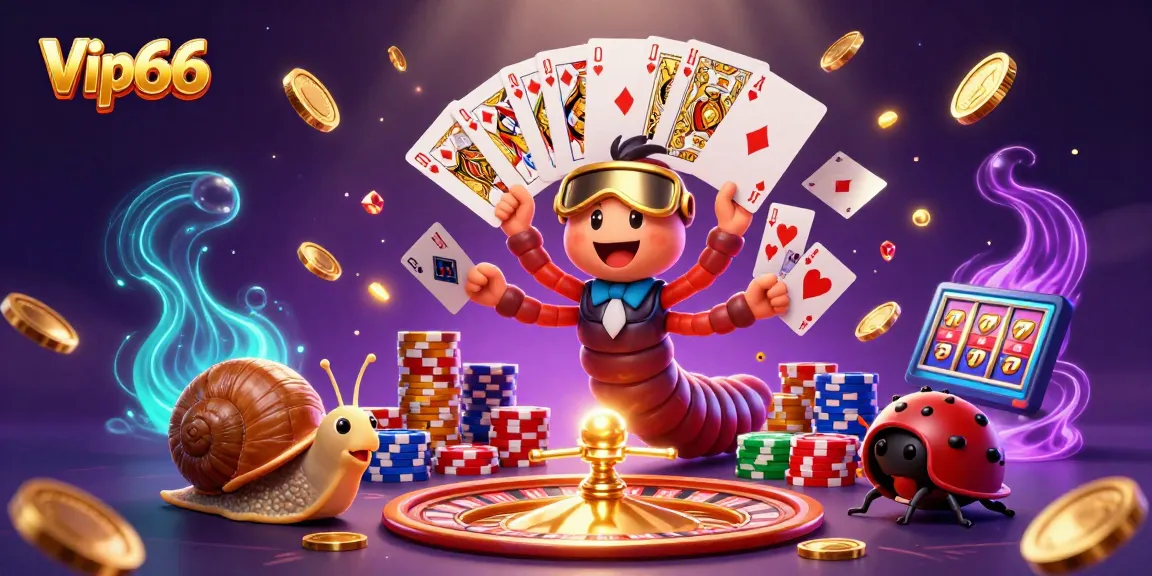 Experience thrilling entertainment at Vip66 with a multicolored casino scene featuring a lively dealer and dynamic gaming elements.