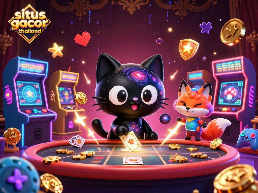 Experience exhilarating gameplay with situs gacor thailand as a black hole cat attracts golden casino chips in a cosmic scene.