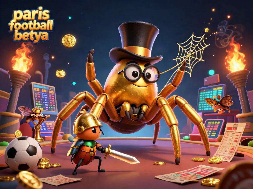Engage in thrilling betting on paris football betya, featuring a giant tarantula and knight in a vibrant scene.