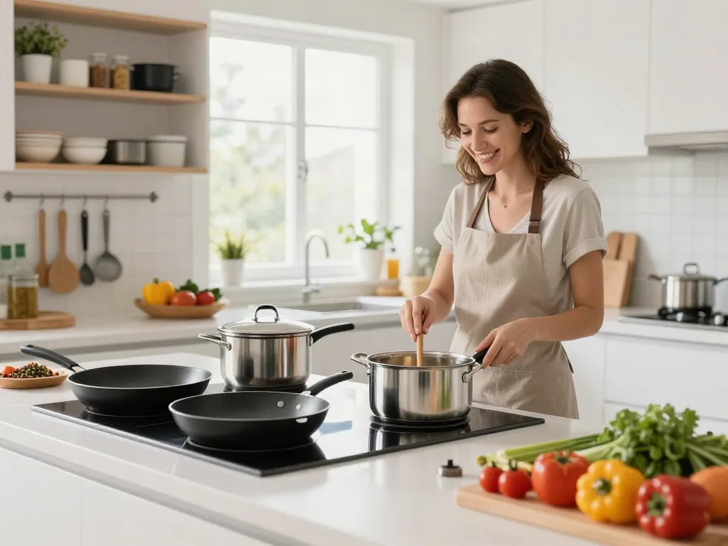 CookWare Price in Bangladesh displayed with colorful cookware and fresh ingredients in a bright kitchen.