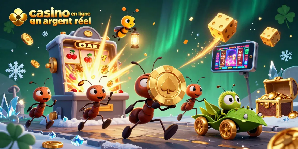 Découvrez le casino en ligne argent réel avec une équipe de fourmis entrant dans un tunnel rempli de trésors.