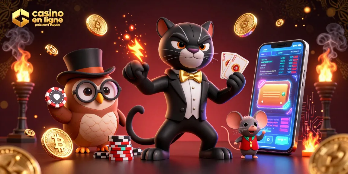 Casino en ligne paiement rapide : un panthère, une chouette et une souris sur un fond élégant.