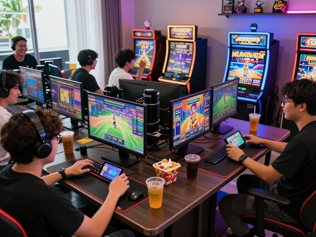 Exciting online gaming session with players enjoying slot gacor on stylish gaming setup.
