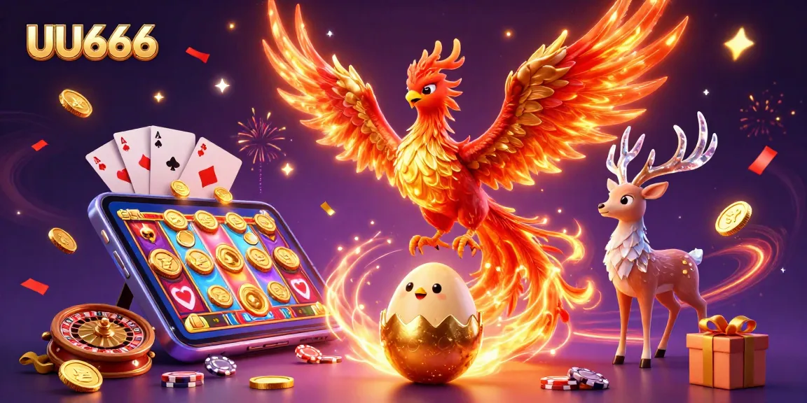 Experience thrilling slots and casino games with UU666 in this vibrant 3D illustration.