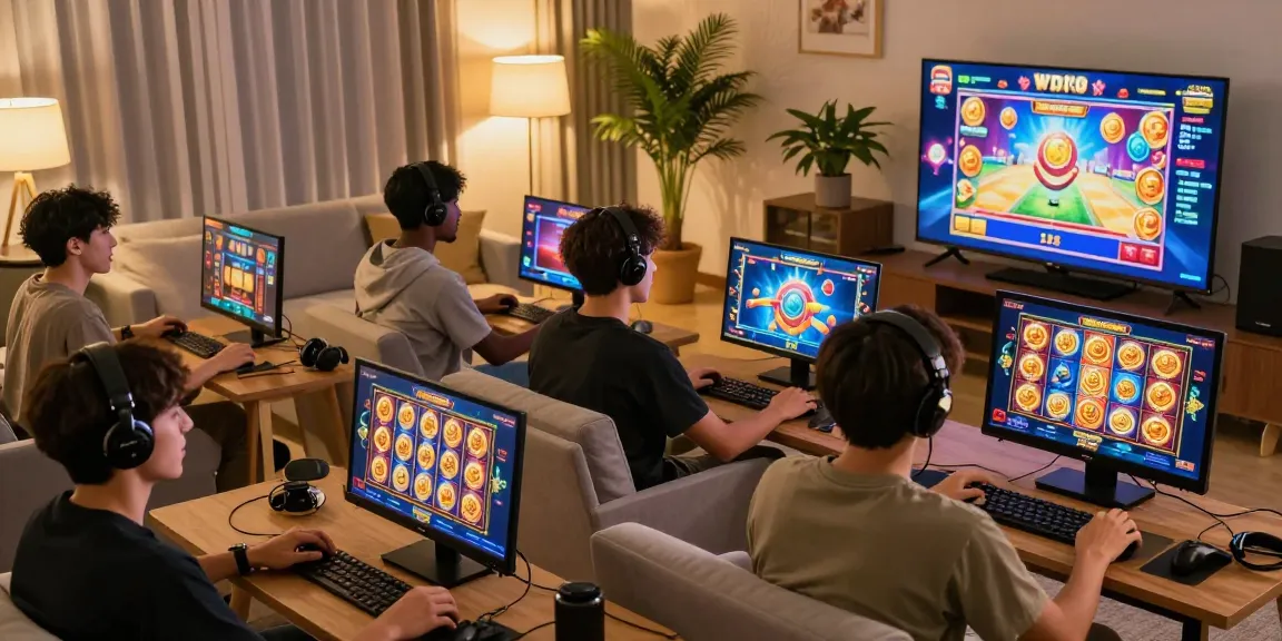 Exciting gaming scene featuring players on wd138.com immersed in various slot games with vibrant graphics and cozy atmosphere.