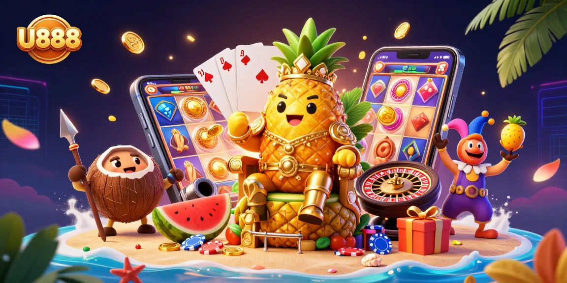 Experience the thrilling U888 slot adventure with a vibrant, animated casino scene.