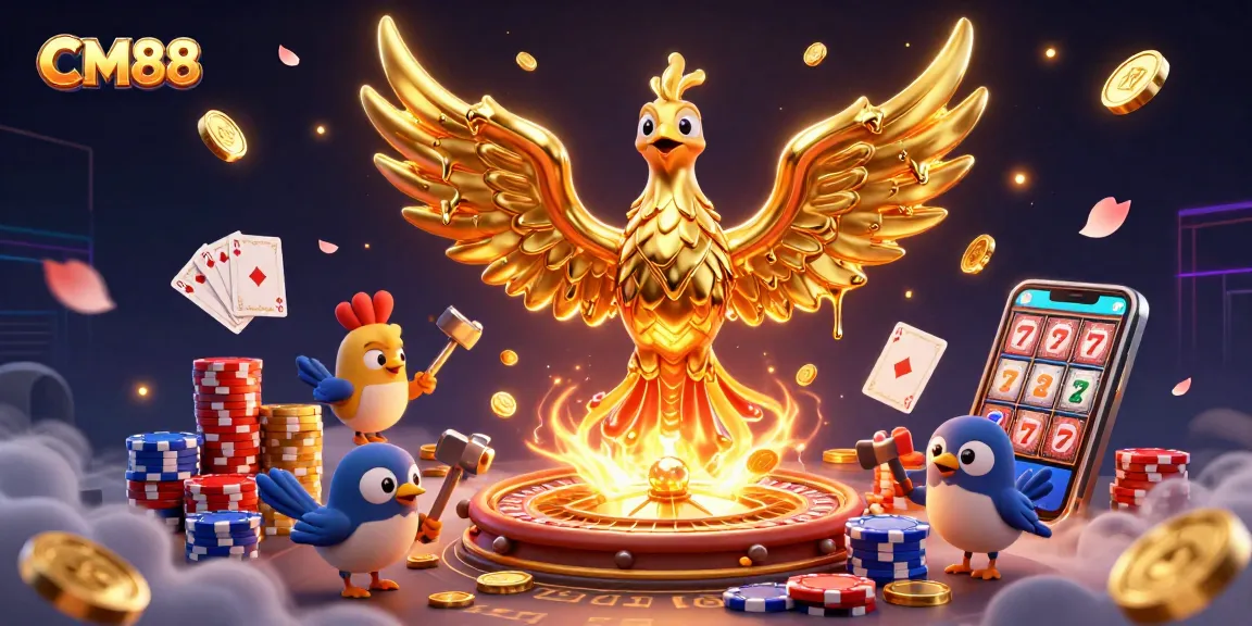 Experience winning moments at CM88 with a golden phoenix and casino excitement.