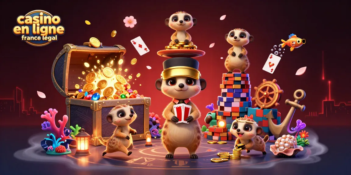 Illustration d'une opération de casino en ligne légal en France avec des suricates et une ambiance de jeu dynamique.