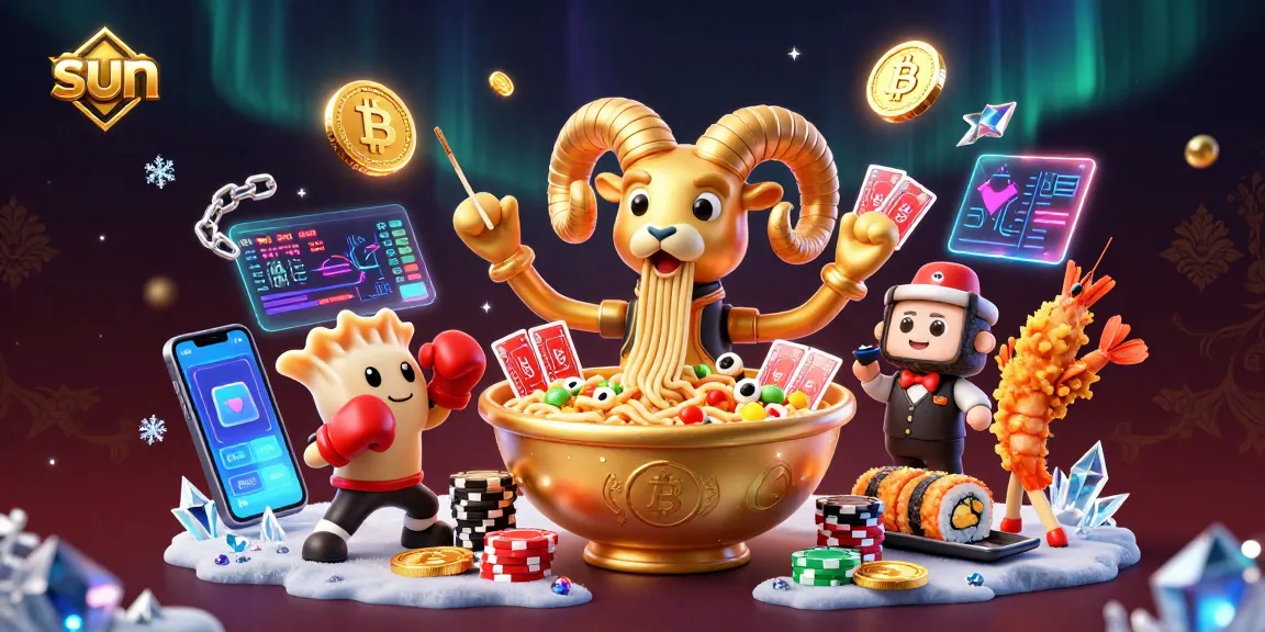 Experience thrilling gaming action at sun, featuring a vibrant 3D scene with unique casino characters.