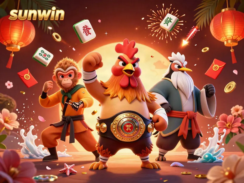 Experience the thrill of sunwin games with vibrant characters and dynamic casino elements in a 3D scene.