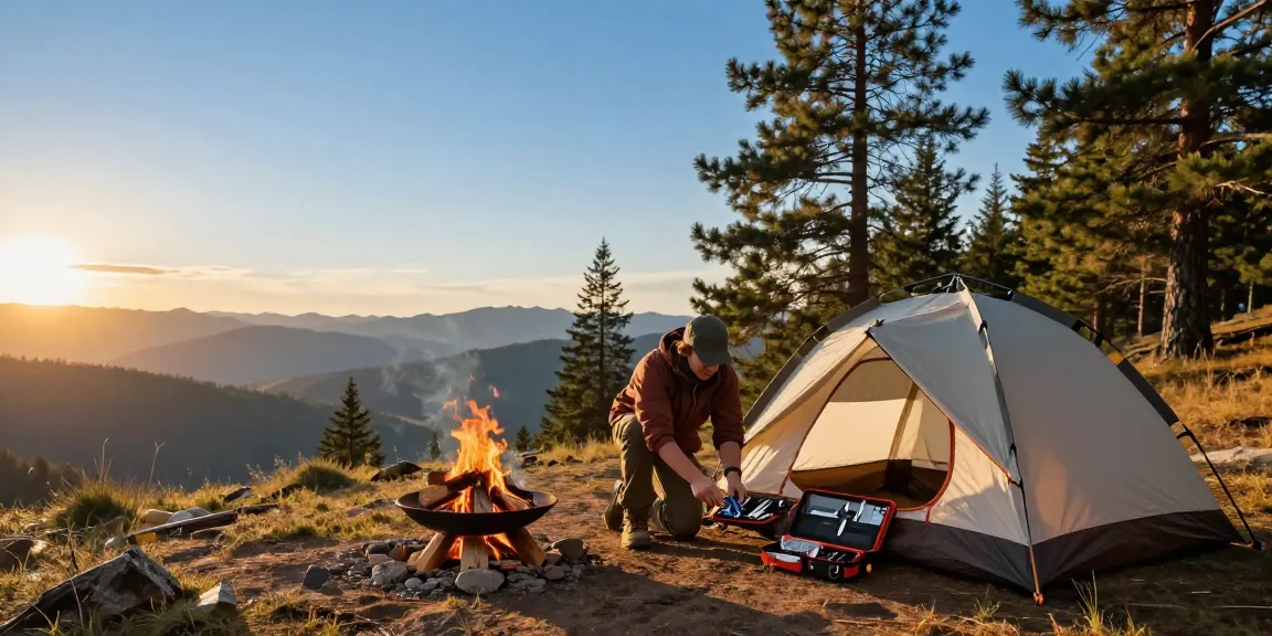 rokok88 camping gear setup at scenic campsite with mountains
