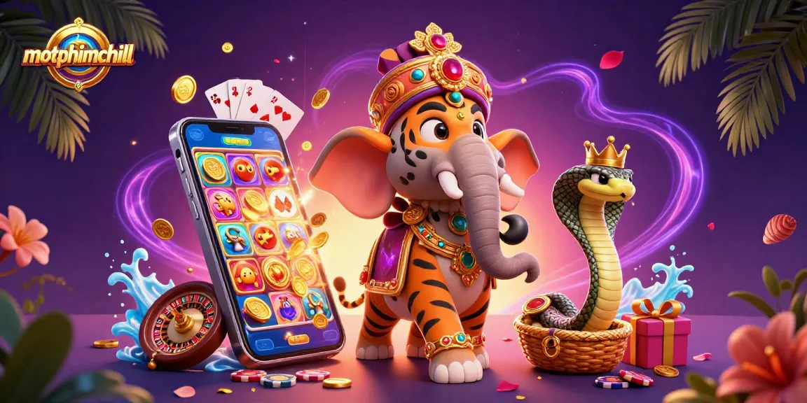 Experience thrilling moments with motphimchill as a tiger-maharaja rides an elephant through a colorful casino.