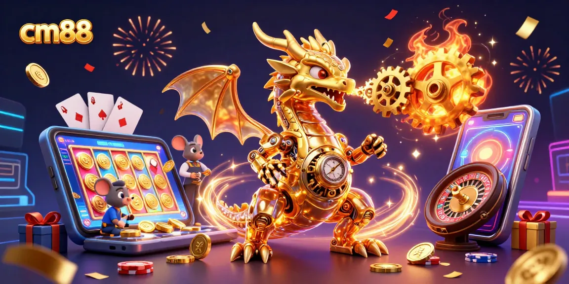 Spin colorful slots and enjoy exciting games at cm88 with a golden dragon and festive elements.