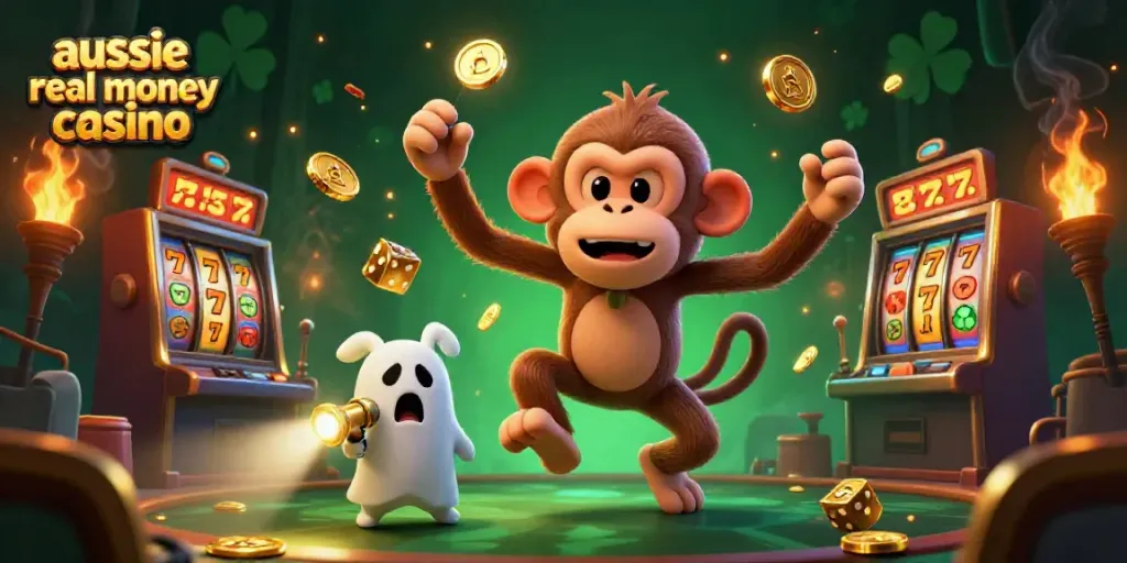 Experience thrills with the playful poltergeist monkey and ghost-hunter puppy in the aussie real money casino scene.