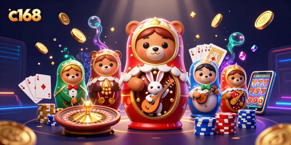 Experience thrilling gameplay at c168 with vibrant casino elements and characters in a dynamic 3D illustration.