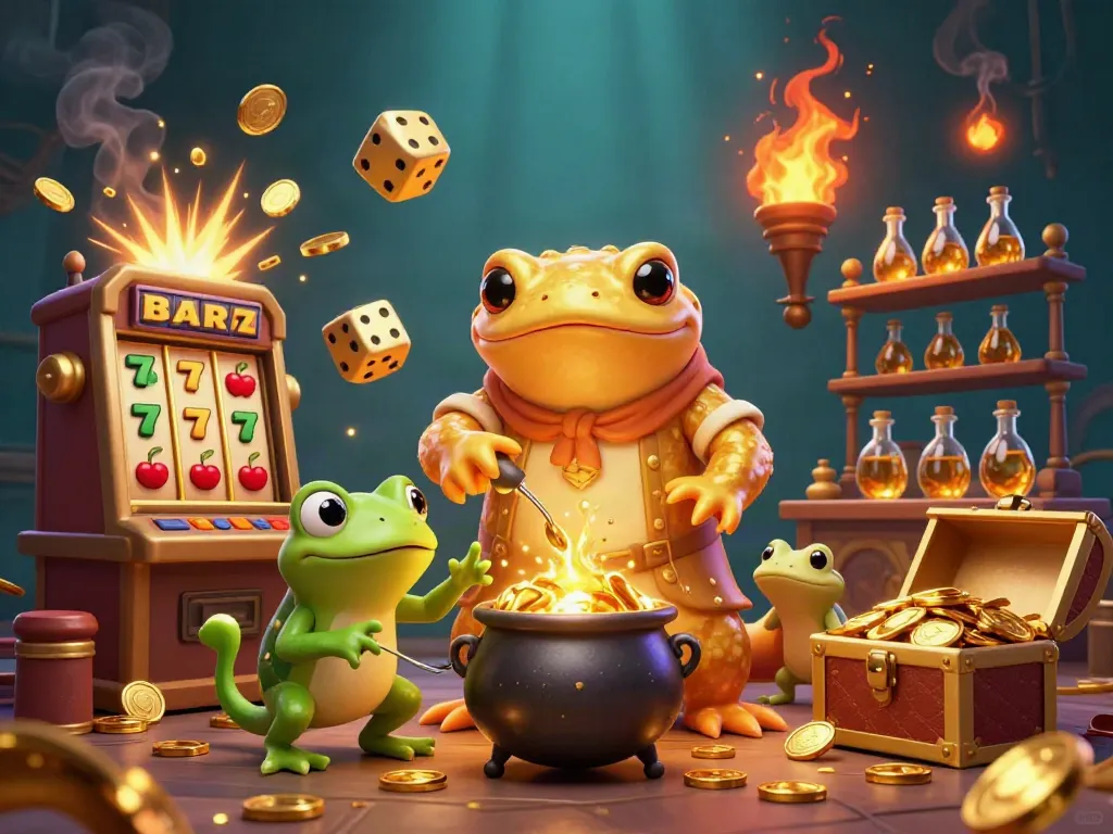 Engage in đá gà trực tiếp action as the golden salamander alchemist transforms metals into coins amidst casino elements.