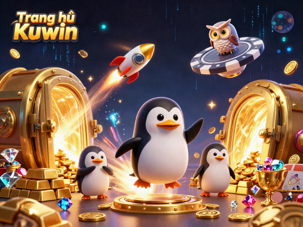 Experience the excitement of Trang chủ Kuwin as the golden penguin rockets to a casino chip station!