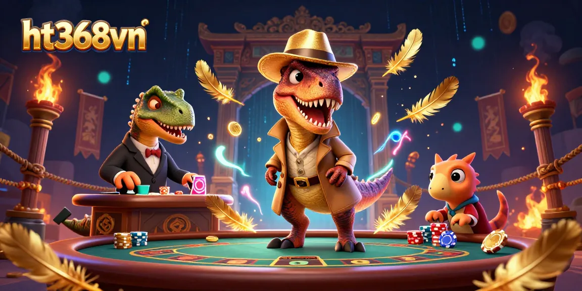 Spin the wheels at ht368vn with a cartoon velociraptor playing blackjack in a colorful casino