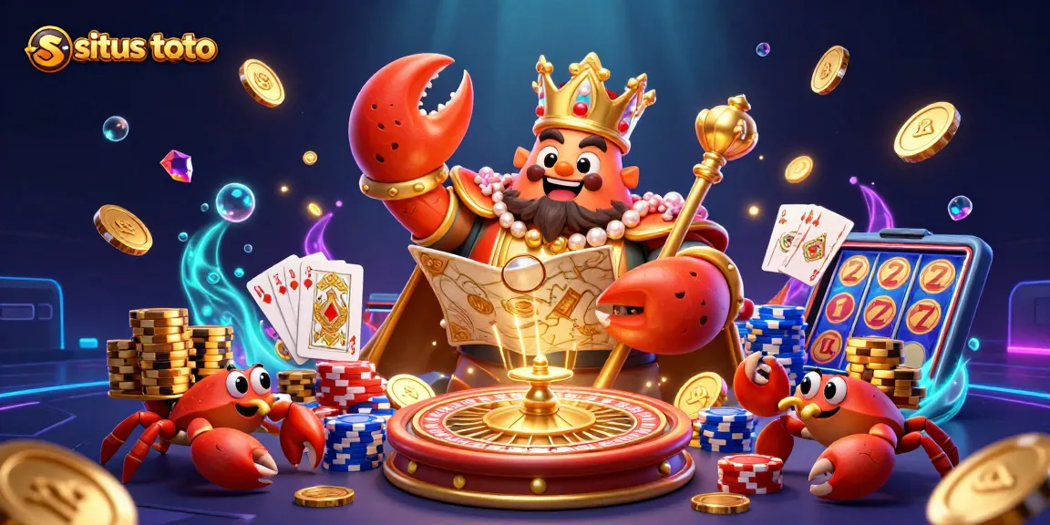 Experience situs toto with vibrant cartoon crabs and dynamic casino elements creating an energetic gambling scene.