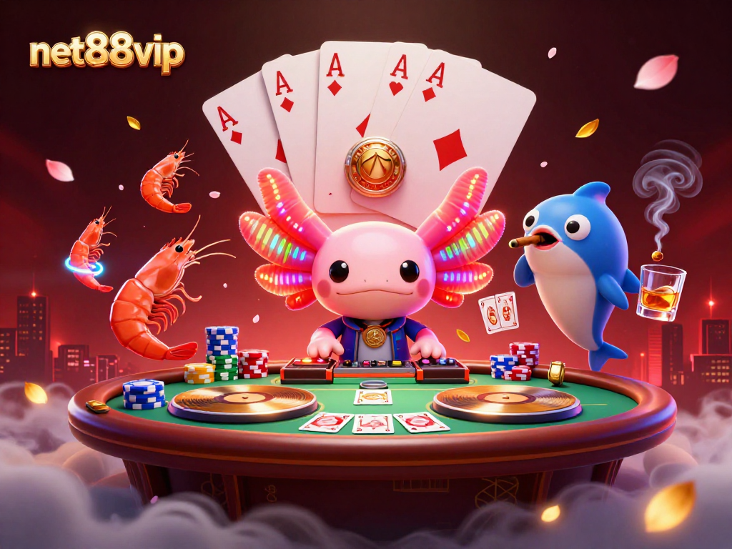 Experience vibrant gaming action at net88vip with an axolotl DJ and a crew of lively sea creatures.