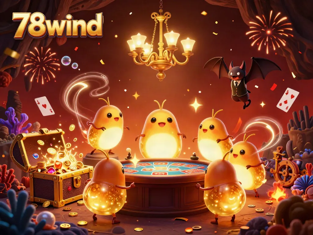 Join the thrilling adventure of 78wind with glowing glowworms illuminating a colorful cave casino.
