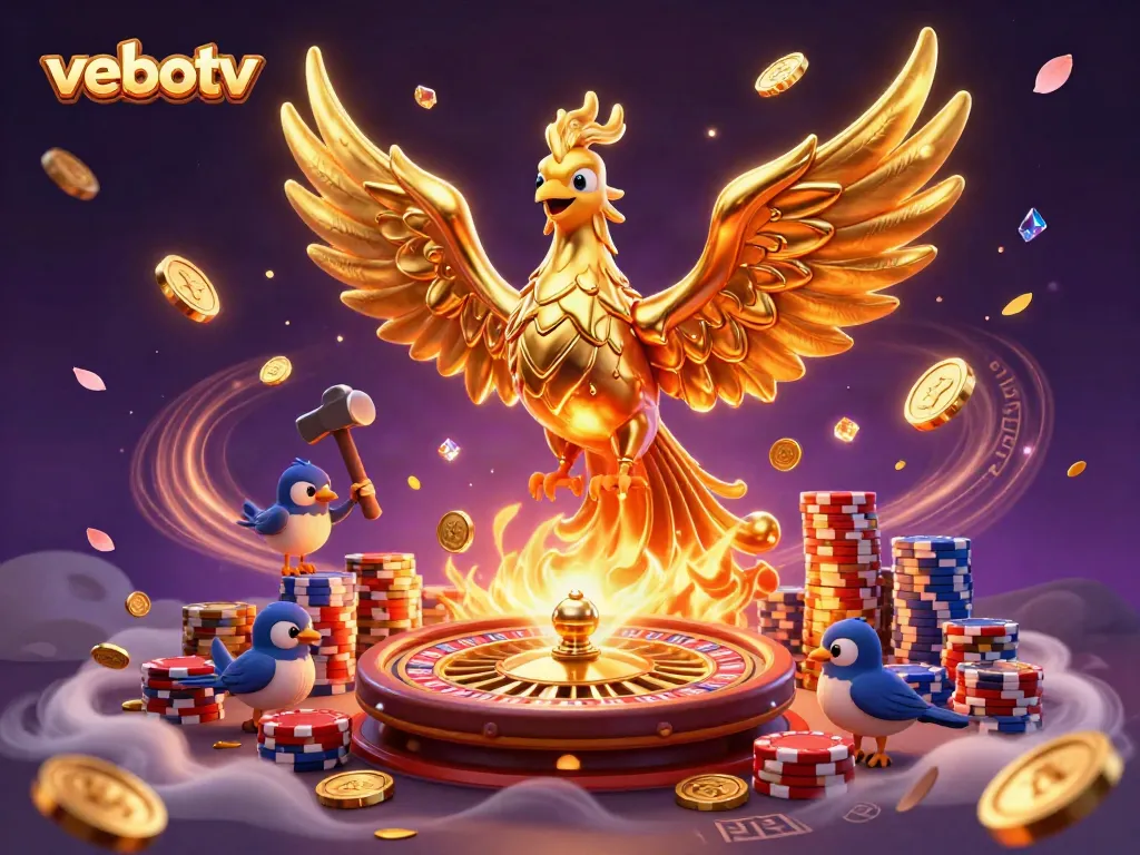 Experience the thrill of vebotv with a vibrant scene showcasing a golden phoenix and casino elements.