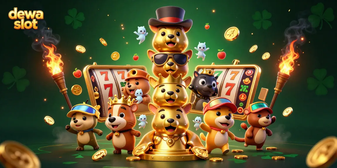 Engage with dewa slot games featuring lively characters and casino elements in a dynamic 3D scene.