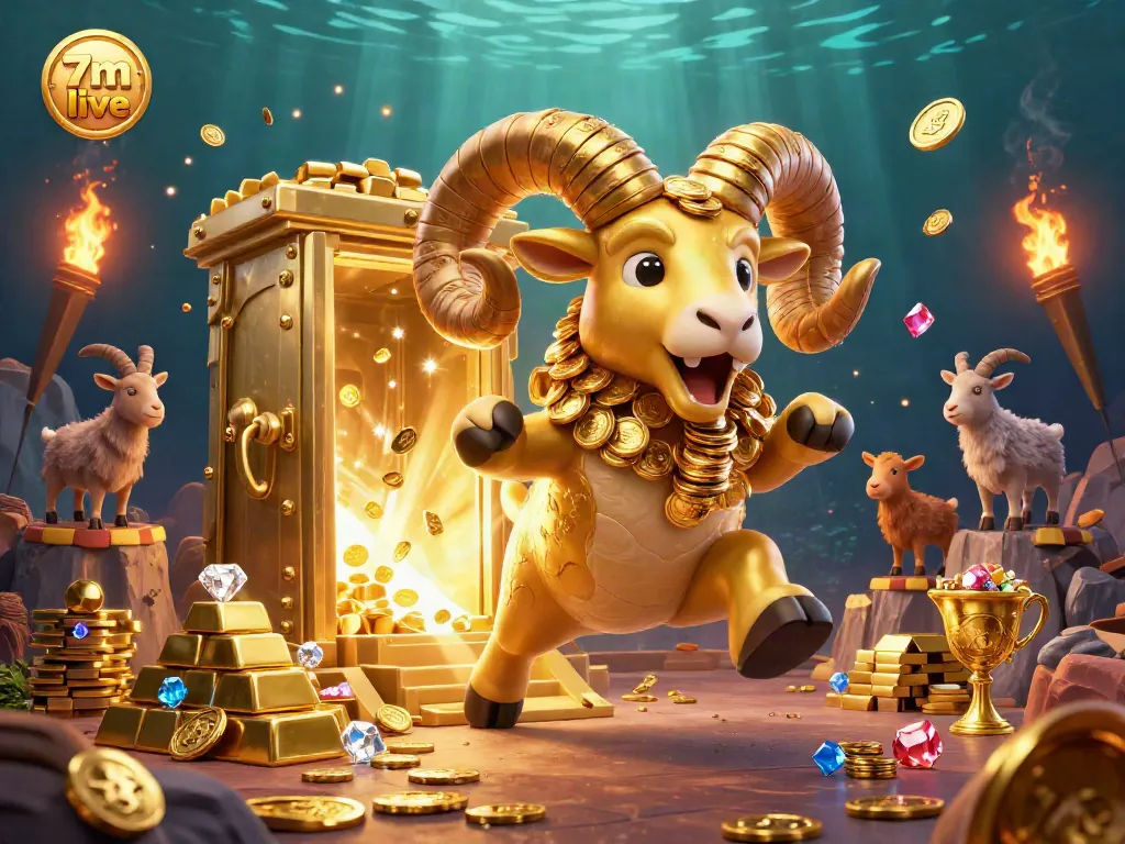 Engage with 7m live sporting excitement as a golden ram charges at a treasure vault, creating a dynamic scene.