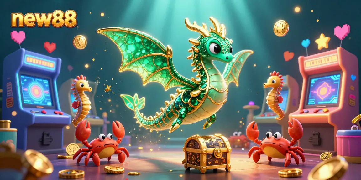Experience the excitement of new88 with an emerald sea dragon amidst vibrant casino games.