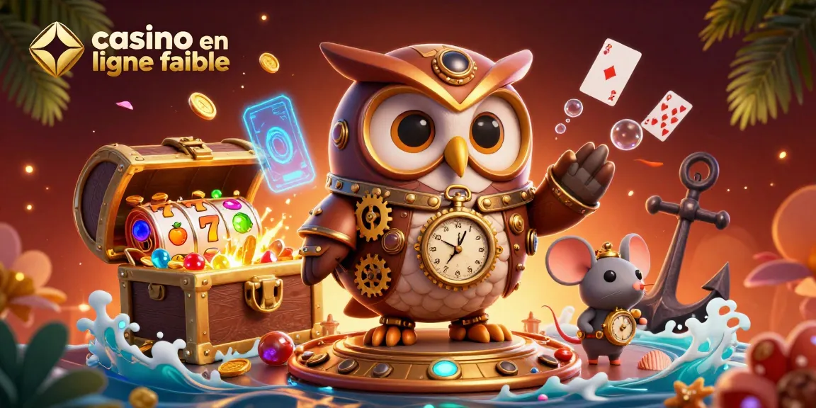 Illustration 3D d'un hibou steampunk et une souris, représentant un casino en ligne fiable avec des éléments de jeu attachants.