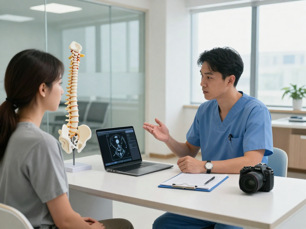 Engaging consultation on Bel kayması ameliyatı between a surgeon and patient in an orthopedic clinic.