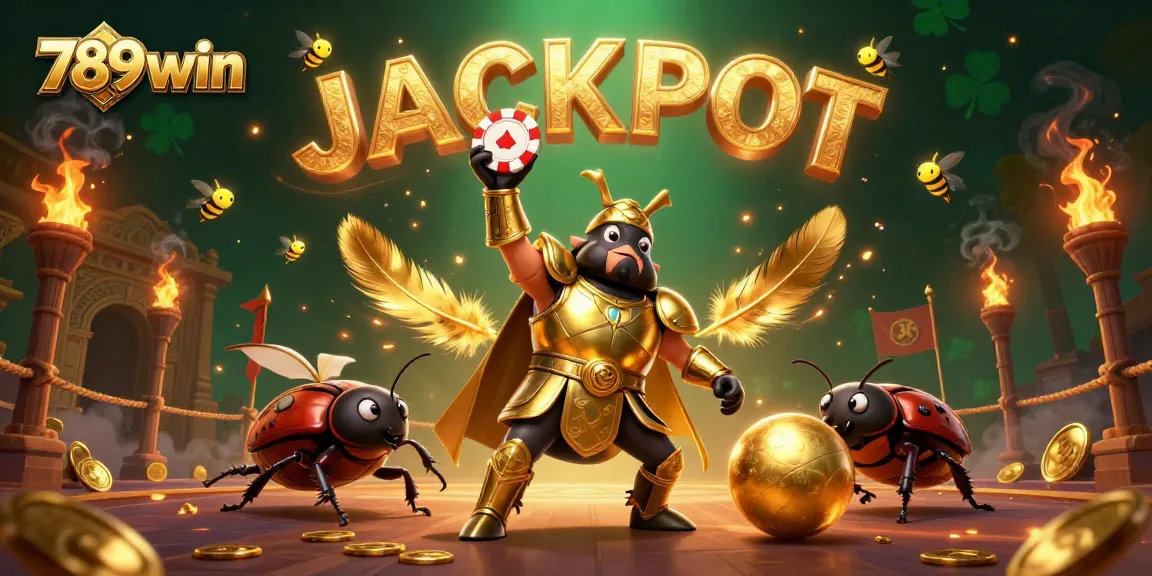 Engage with 789win and experience the thrill of winning, featuring a heroic beetle amid dynamic casino elements.