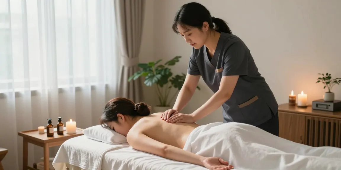 Premium 잠실출장마사지 service in a serene home setting with a therapist and client.