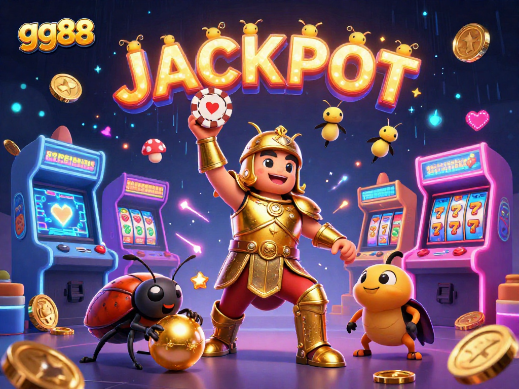 Experience thrilling moments at gg88 with a heroic beetle celebrating a jackpot!