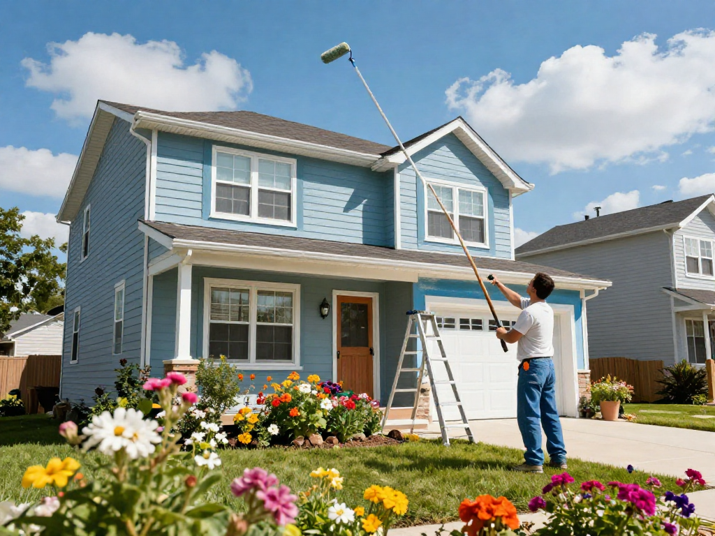 Home painting company transforming a suburban house with fresh colors