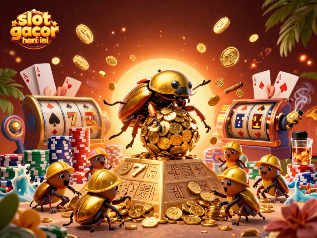 Experience slot gacor hari ini with a vibrant 3D illustration of animated casino elements.