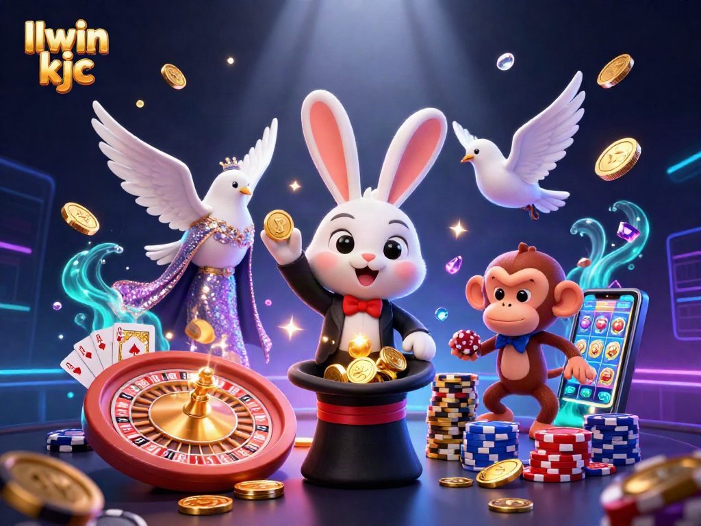Engage with llwin kjc's exciting casino magic as golden coins and poker chips fly in a vibrant 3D illustration.