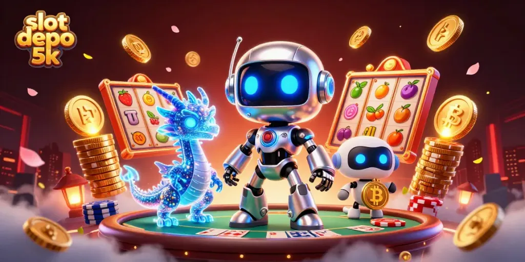 Experience the thrill of slot depo 5k with our vibrant 3D illustration showcasing interactive slot features and gaming energy.