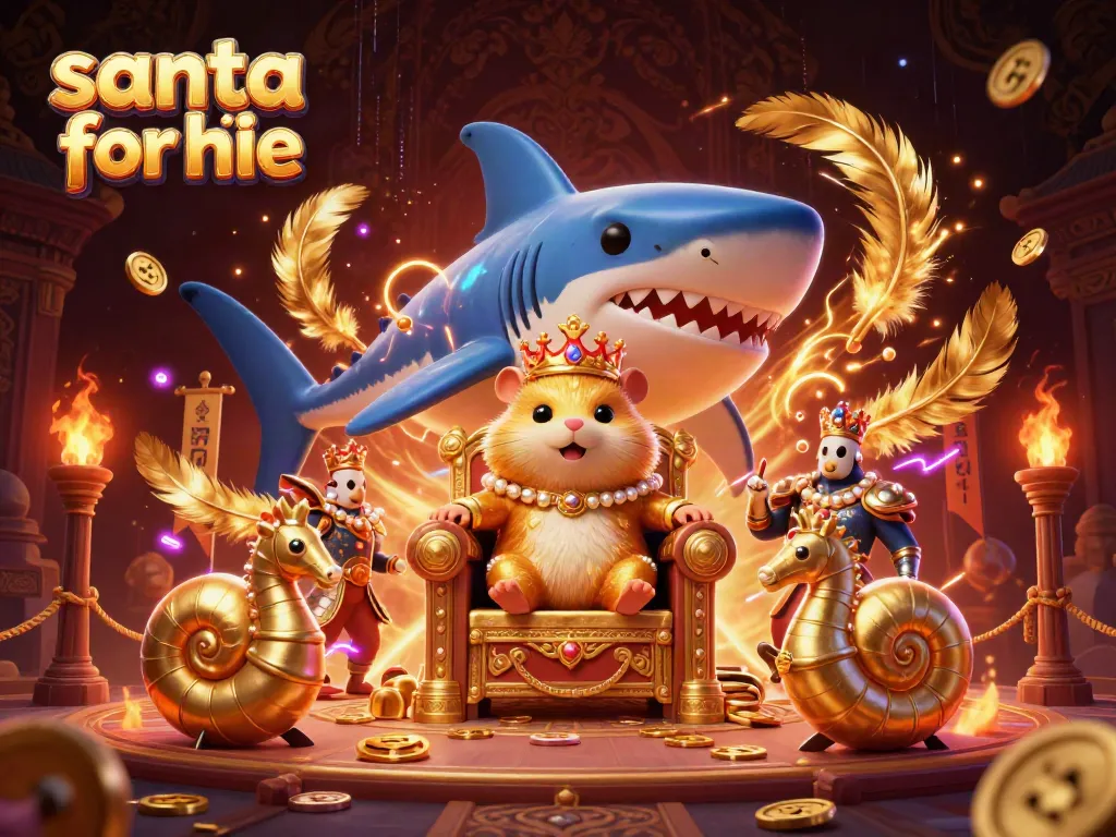 Engage with a dynamic illustration showcasing Santa for hire amidst casino-themed elements like gold coins and vibrant lights.