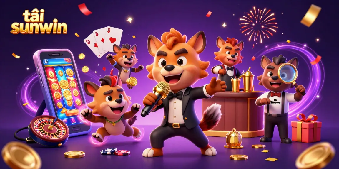 Engage and win with tải sunwin at a vibrant comedy casino scene featuring hyenas.