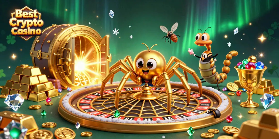 Bet and win at the Best Crypto Casino while a golden spider spins a web of riches.