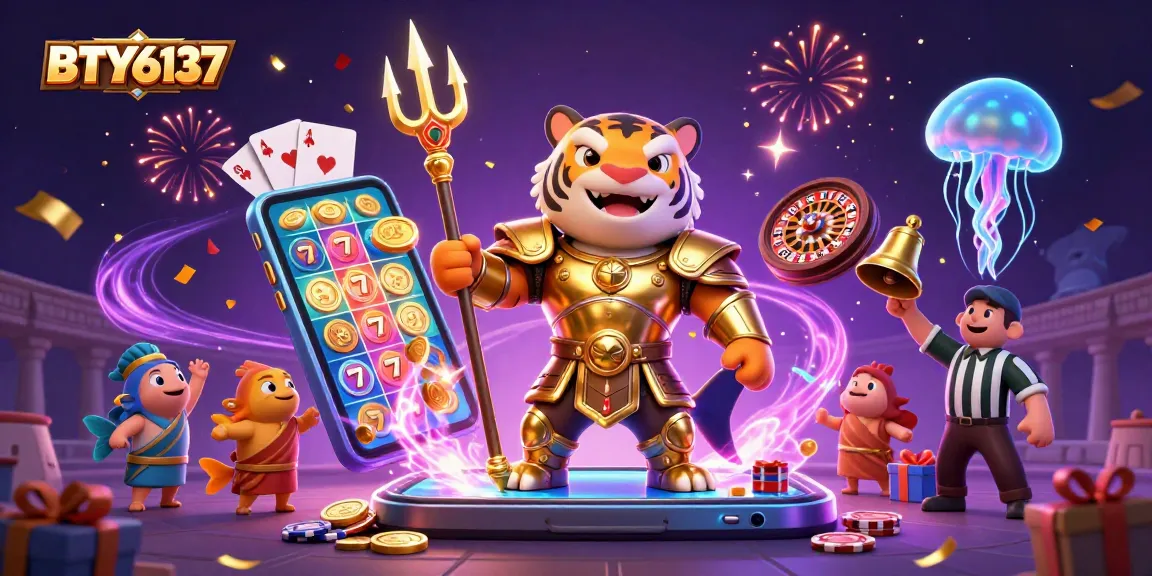 BTY6137 showcases a fierce shark in armor celebrating a casino-themed underwater battle.