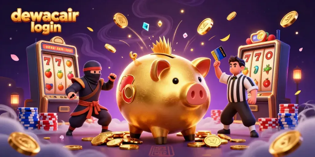 Spin the reels and win big with dewacair login in this vibrant casino scene filled with coins.